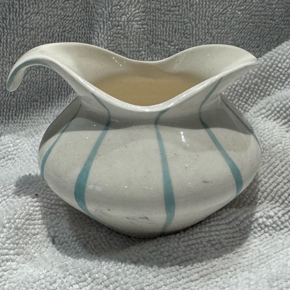 Pixieware Cream Crock Ceramic Pitcher with Blue Stripes - Picture 2 of 3
